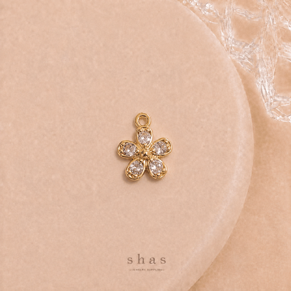 GPC21K Flower Zircon Pendant Charm ( 1 PC ) Premium Plated