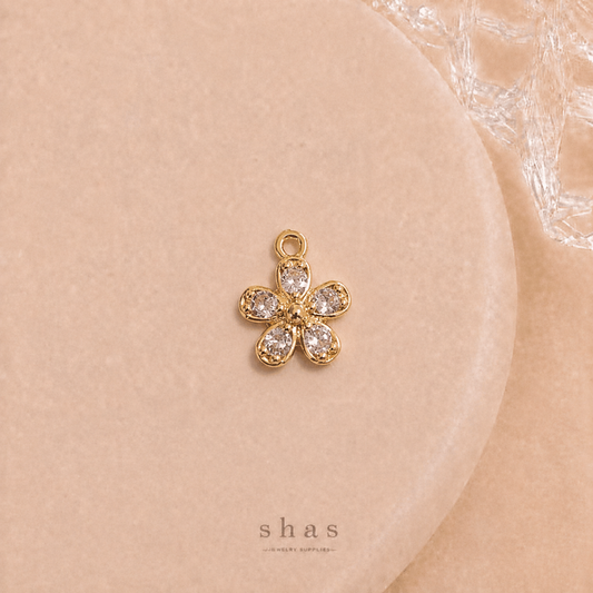 GPC21K Flower Zircon Pendant Charm ( 1 PC ) Premium Plated