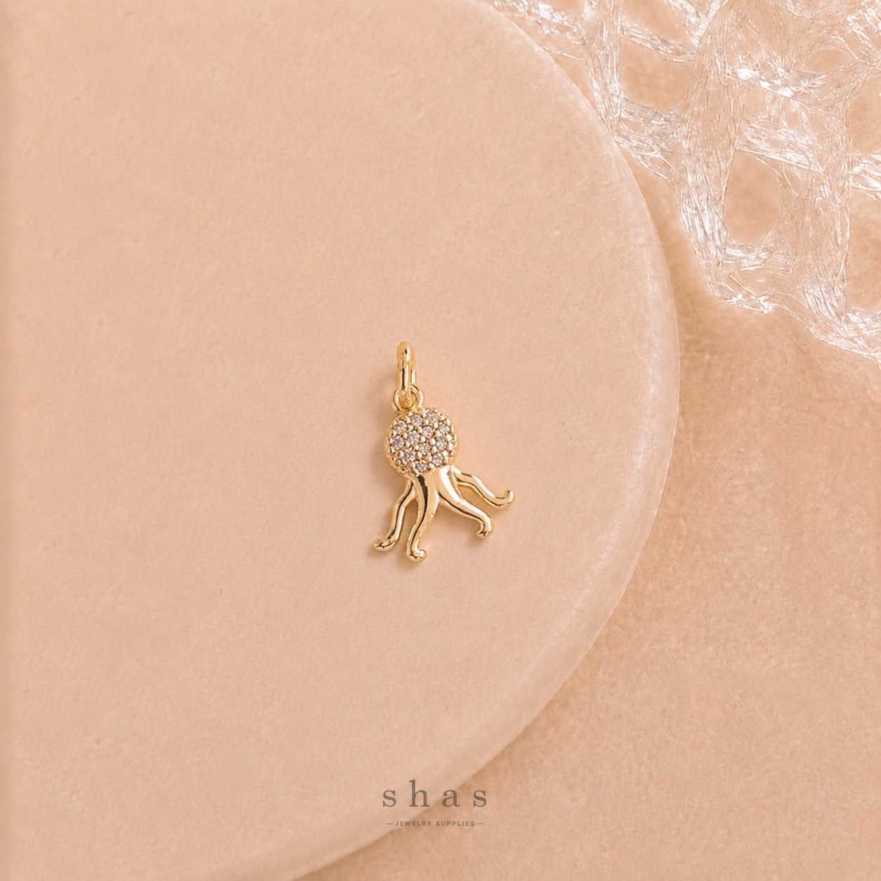 GPC21M Tiny Octopus Zircon Pendant Charm ( 1 PC ) Premium Plated
