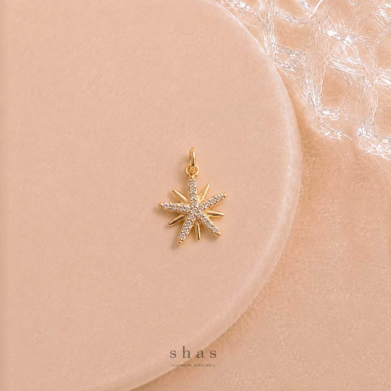 GPC21N Starburst Zircon Pendant Charm ( 1 PC ) Premium Plated