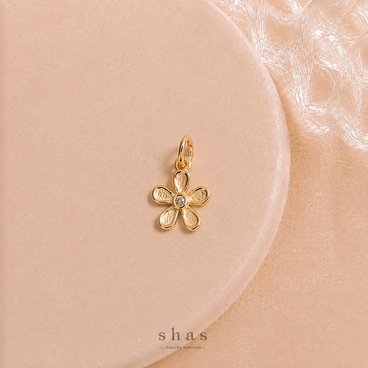 GPC21Q Dainty Flower Zircon Pendant Charm ( 1 PC ) Premium Plated