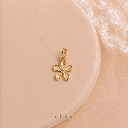 GPC21Q Dainty Flower Zircon Pendant Charm ( 1 PC ) Premium Plated