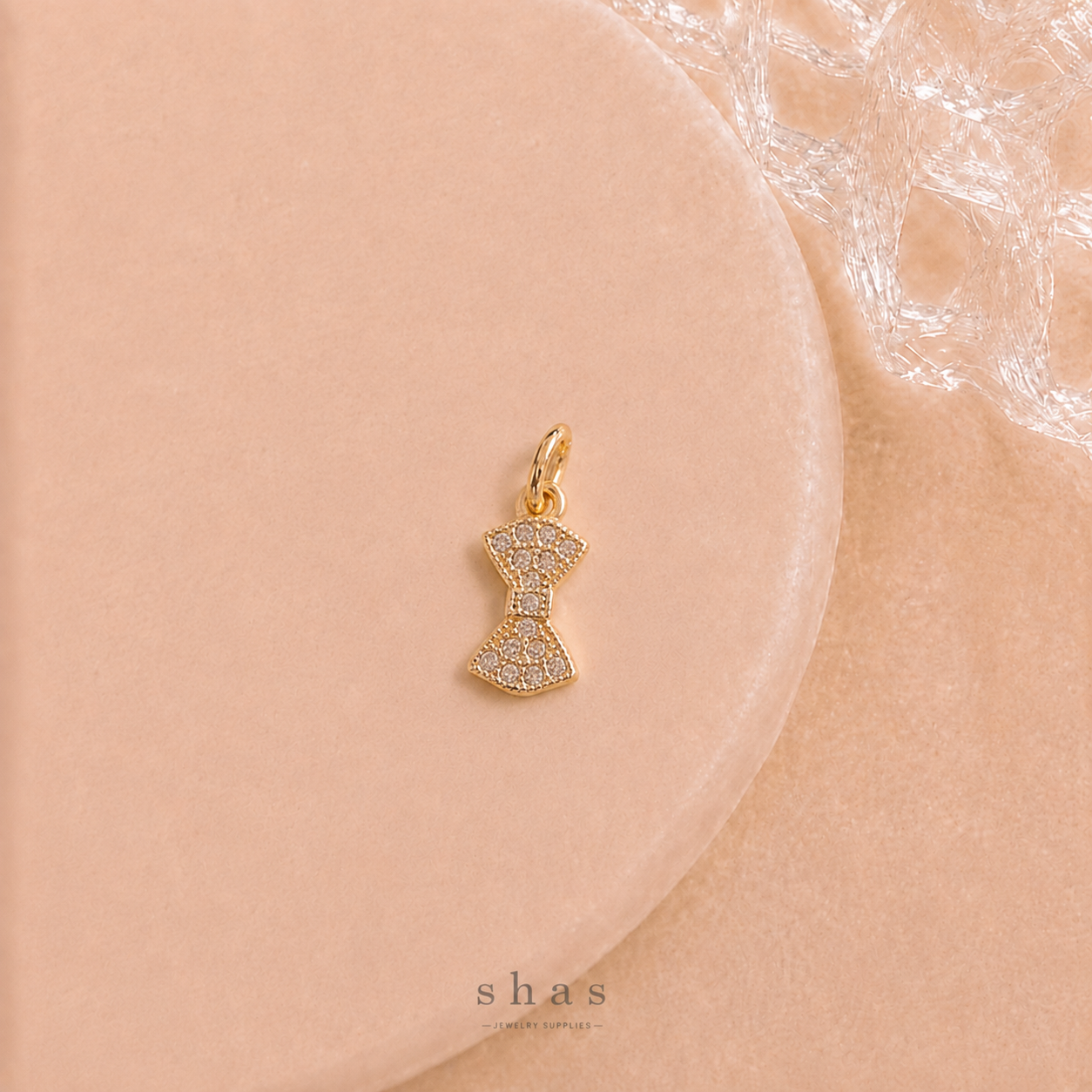 GPC21R Dainty Bow Zircon Pendant Charm ( 1 PC ) Premium Plated