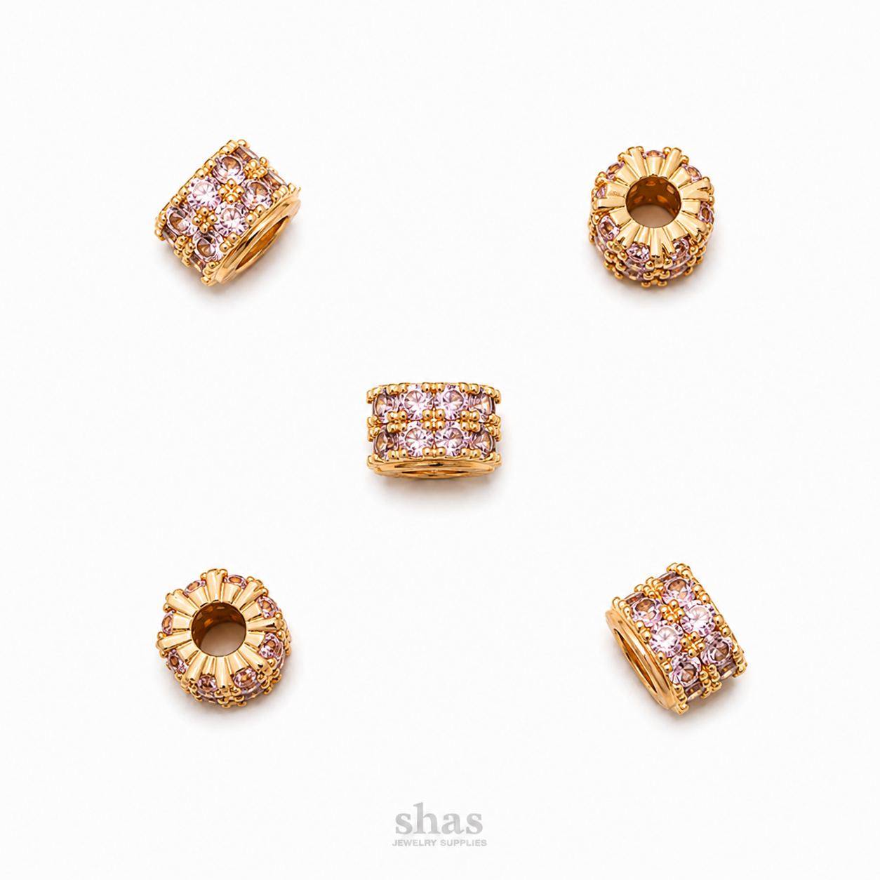 ZSP02E Pink Double Row CZ Spacer Bead ( 1 pc )
