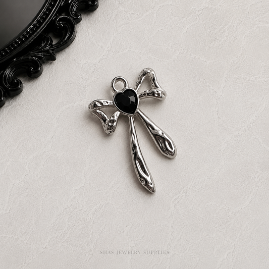MC02Y Black Heart Bow Gothic Charm ( 1 pc )