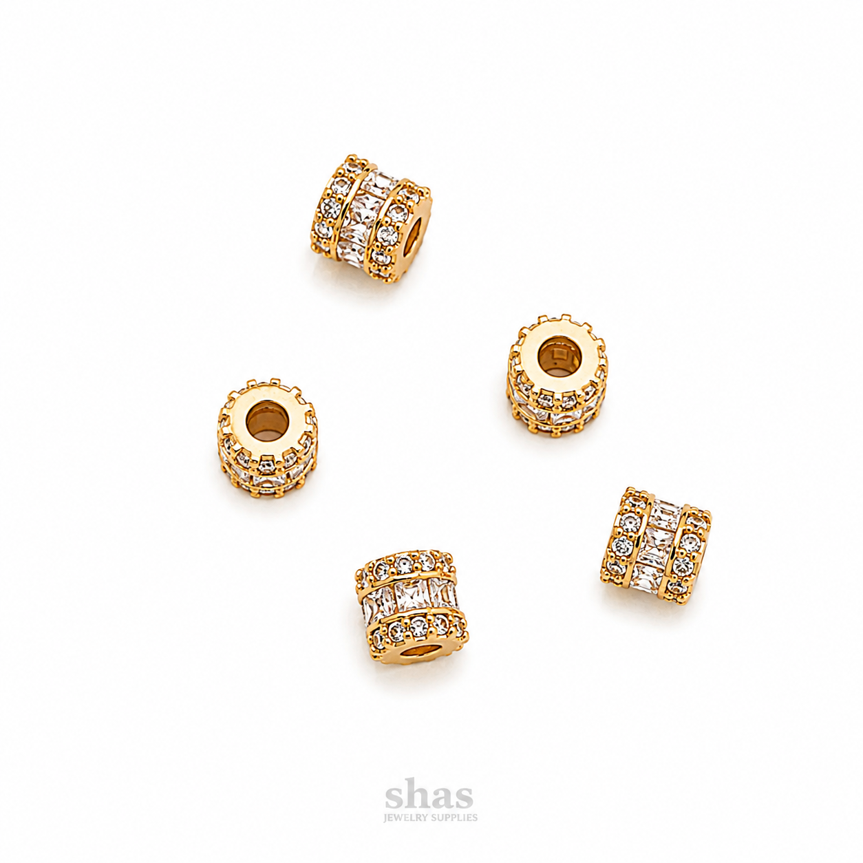ZSP02Q Three Row Cylindrical Gear CZ Spacer Bead ( 1 pc )