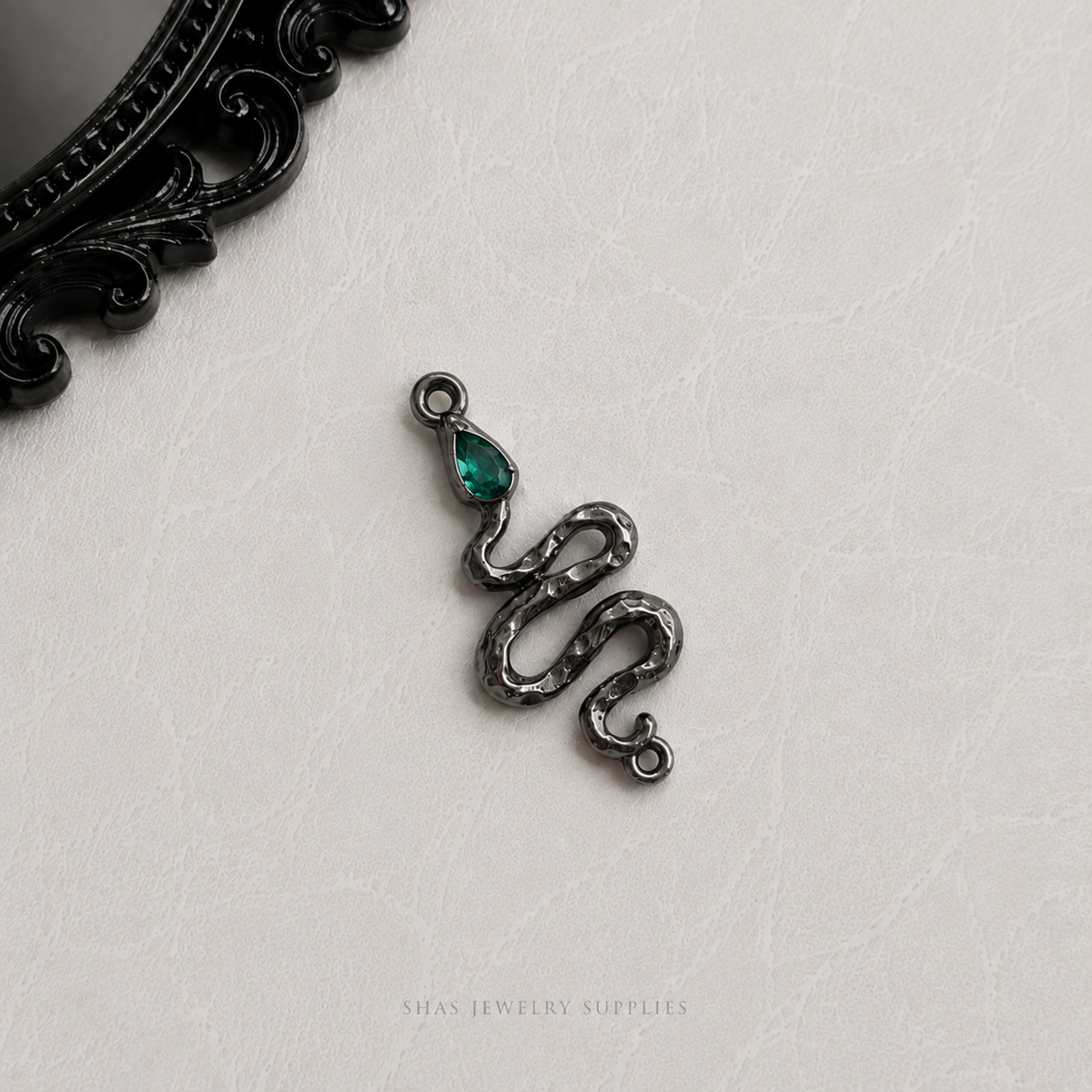 MC02W Green Zircon Gun-metal Snake Gothic Connector Charm ( 1 pc )