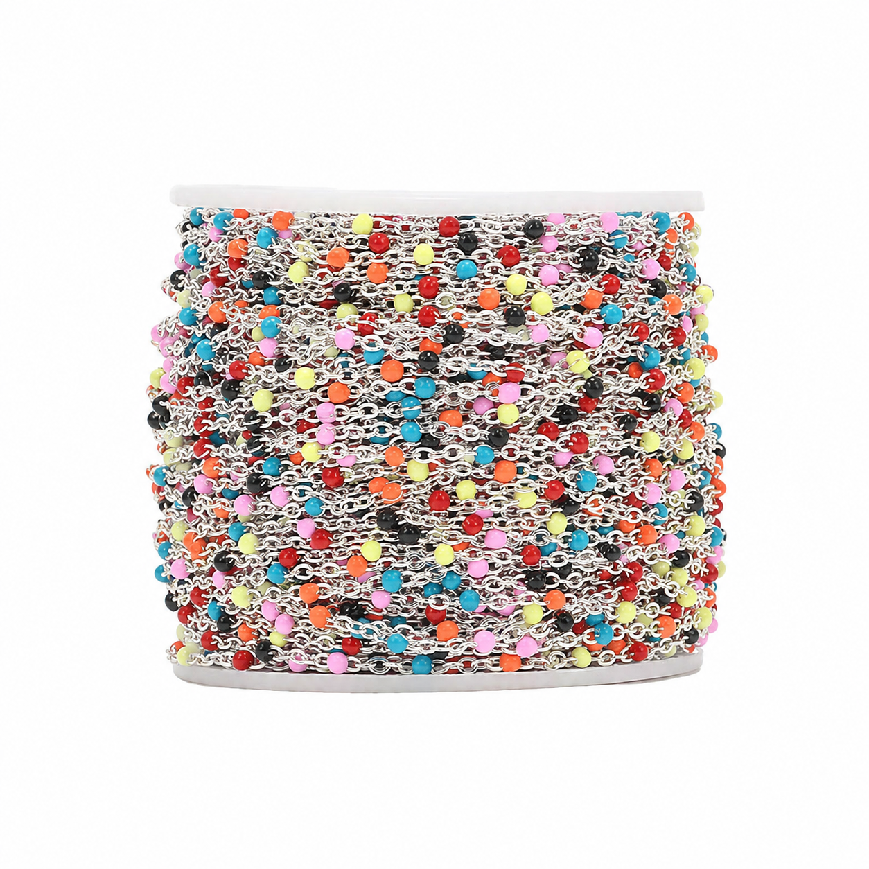 DIYS243 Colourful Enamel Bead Silver chain ( 1 feet ) PVD Plated
