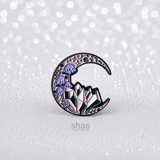 EP13 Crescent Mushroom Moon  Enamel Pin Badge ( 1 pc ) Imported Premium Quality