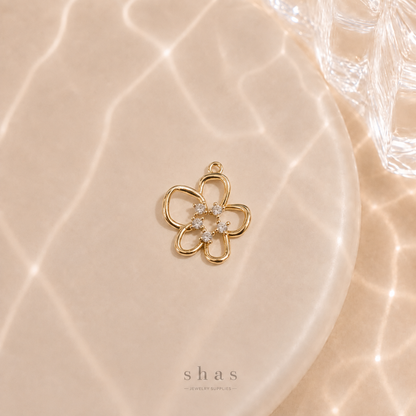 GPC20A Floral Zircon Pendant Charm ( 1 PC ) Premium Plated