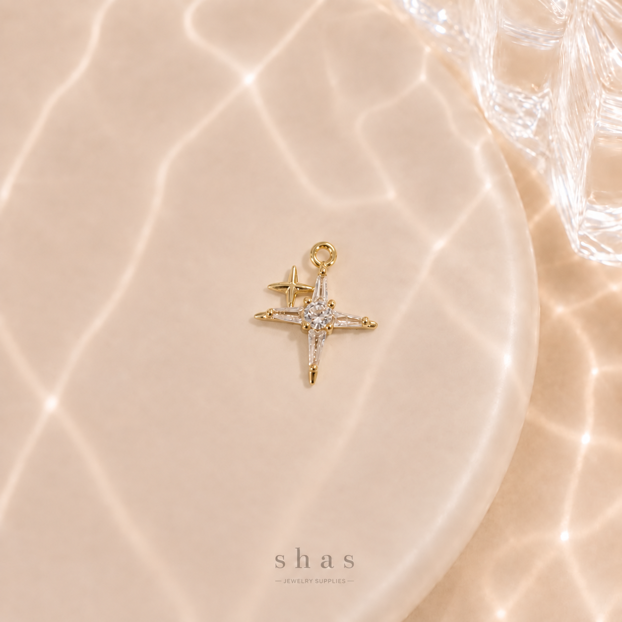 GPC20E Dainty Star Zircon Pendant Charm ( 1 PC ) Premium Plated