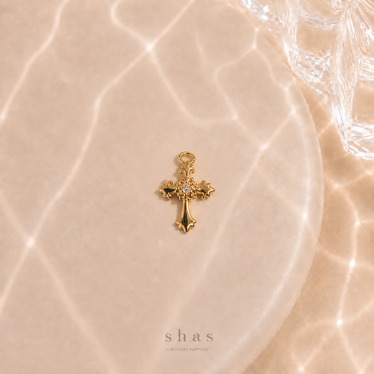 GPC20C Dainty Cross Zircon Pendant Charm ( 1 PC ) Premium Plated