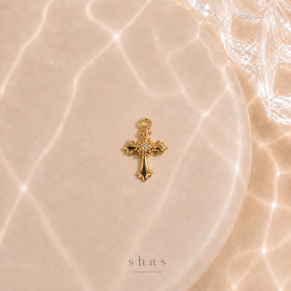 GPC20C Dainty Cross Zircon Pendant Charm ( 1 PC ) Premium Plated
