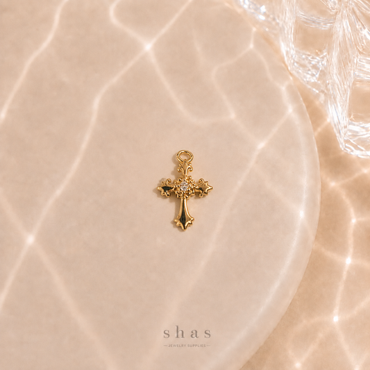 GPC20C Dainty Cross Zircon Pendant Charm ( 1 PC ) Premium Plated