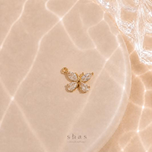 GPC20D Butterfly Zircon Pendant Charm ( 1 PC ) Premium Plated