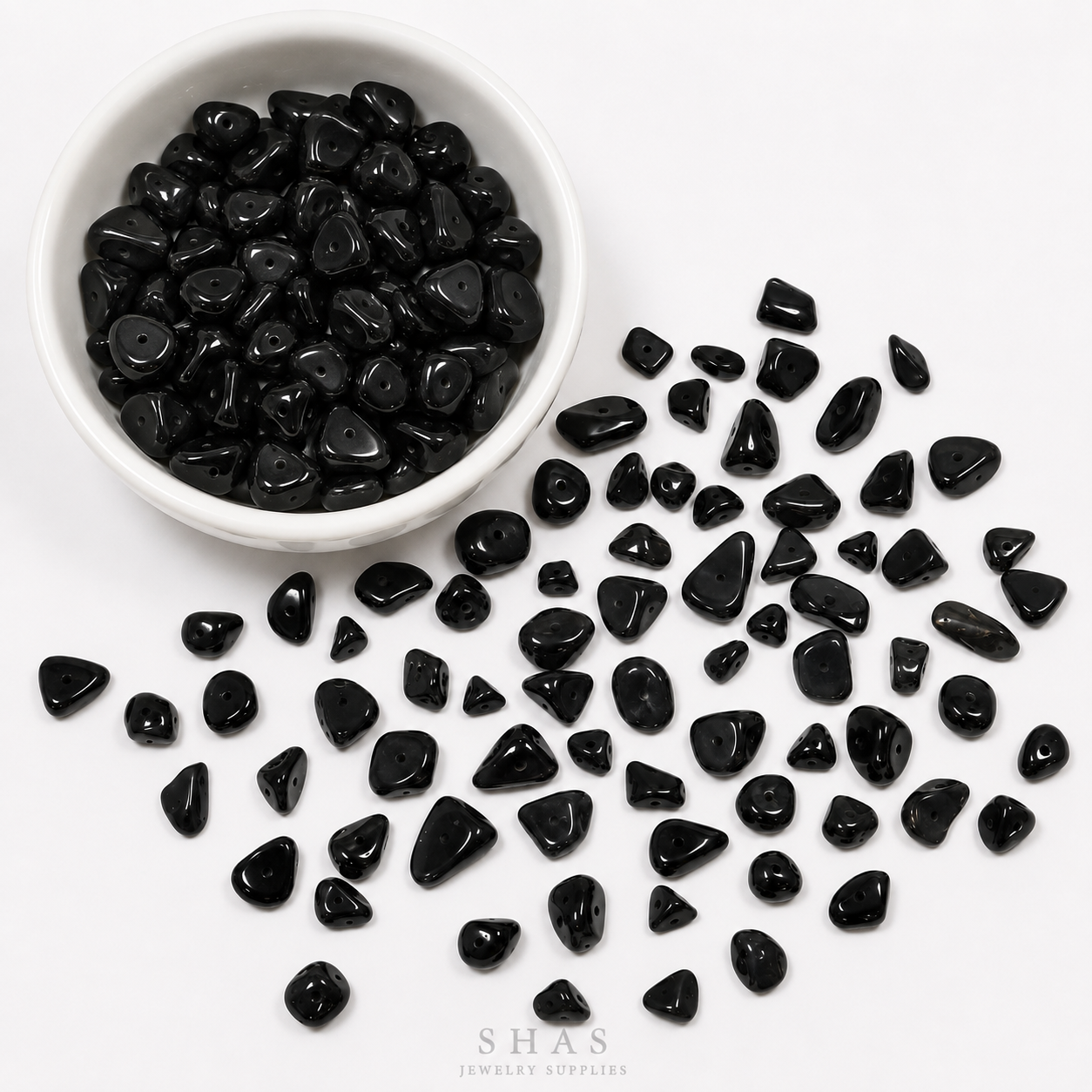 GM01E Black Natural Crystal Gravel Gemstone Bead ( 1 pc ) 5A Quality