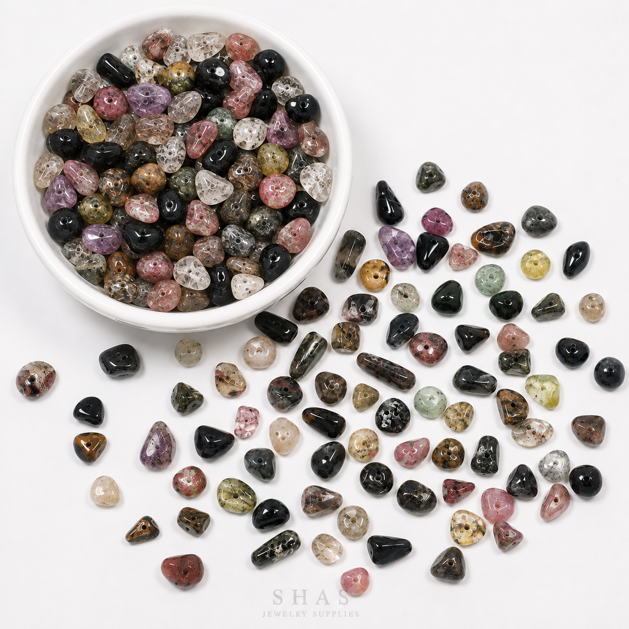 GM01L Tourmalin Natural Crystal Gravel Gemstone Bead ( 1 pc ) 5A Quality