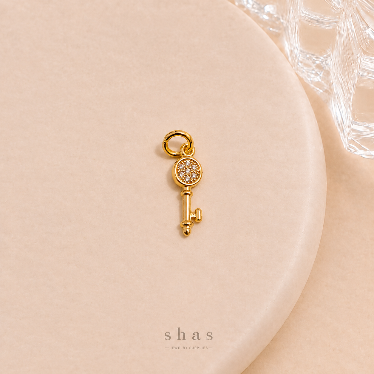 GPC20L Tiny Key Zircon Pendant Charm ( 1 PC ) Premium Plated