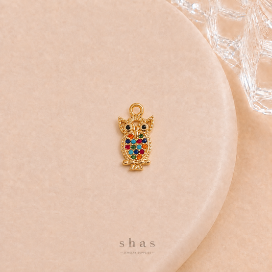 GPC20P Multicolour Owl Zircon Pendant Charm ( 1 PC ) Premium Plated