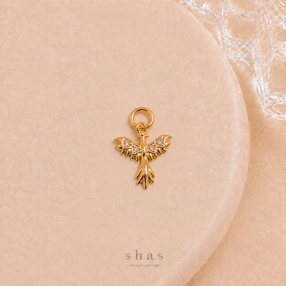 GPC20T Angel Wings Zircon Pendant Charm ( 1 PC ) Premium Plated