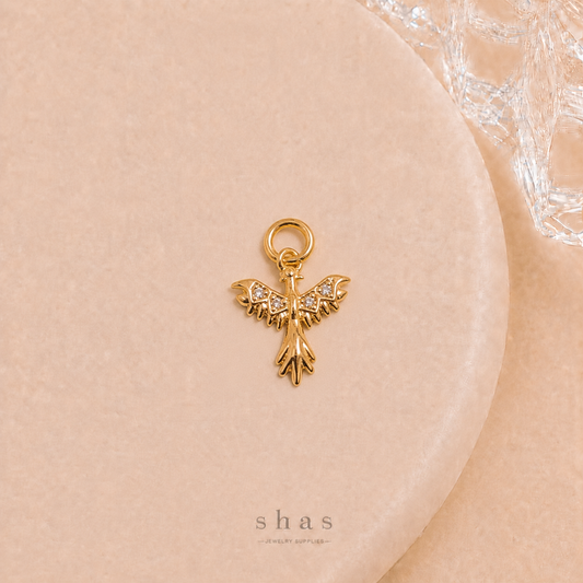 GPC20T Angel Wings Zircon Pendant Charm ( 1 PC ) Premium Plated