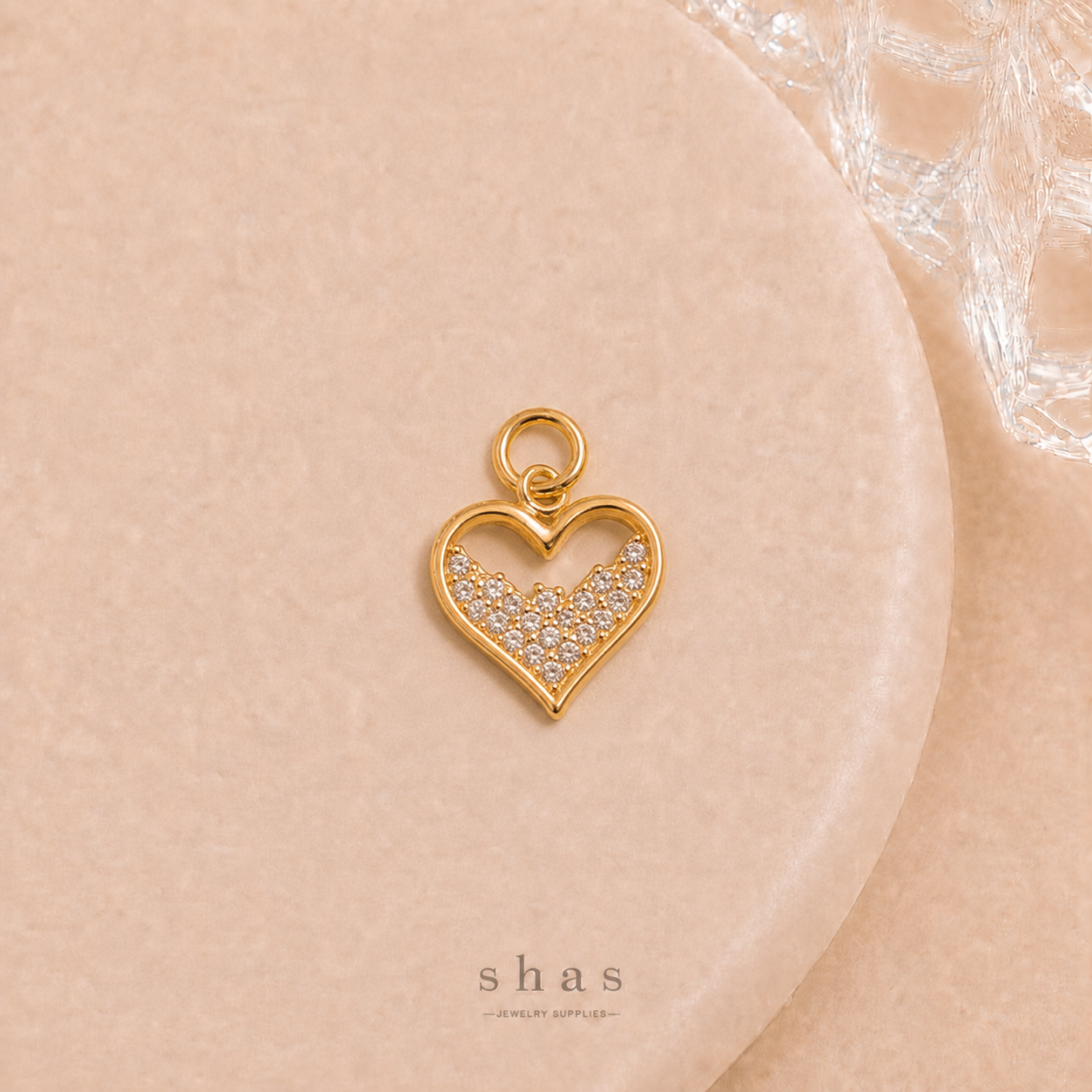 GPC20V Heart Zircon Pendant Charm ( 1 PC ) Premium Plated