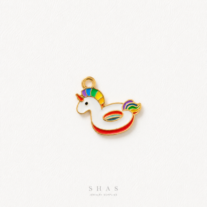 EC02F Unicorn Swimming Ring Enamel Charm ( 1 pc ) High Quality Shine