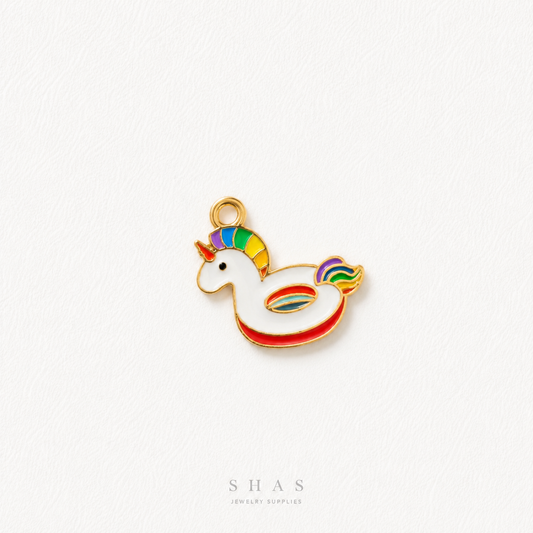 EC02F Unicorn Swimming Ring Enamel Charm ( 1 pc ) High Quality Shine