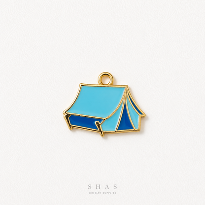 EC01L Blue Tent Enamel Charm ( 1 pc ) High Quality Shine