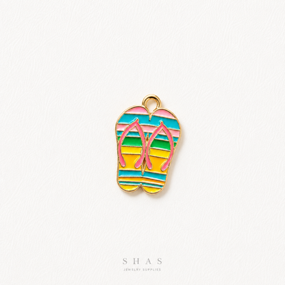 EC01K Beach Flip Flops Enamel Charm ( 1 pc ) High Quality Shine