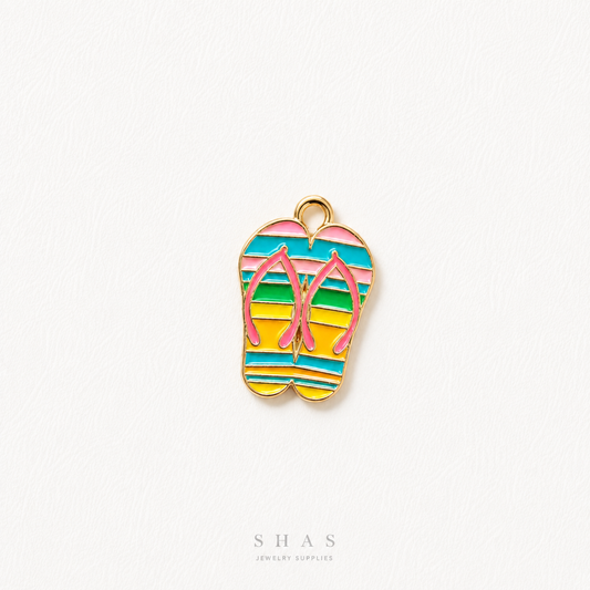 EC01K Beach Flip Flops Enamel Charm ( 1 pc ) High Quality Shine
