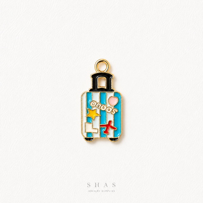 EC02B Travel Suitcase Enamel Charm ( 1 pc ) High Quality Shine