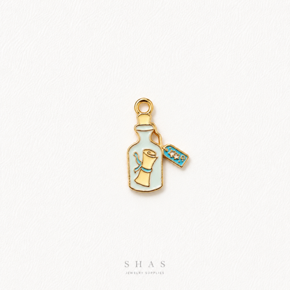 EC02G Sea Message Bottle Enamel Charm ( 1 pc ) High Quality Shine