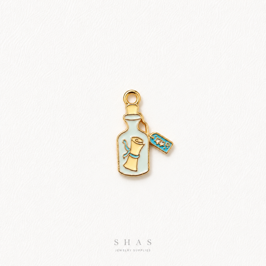 EC02G Sea Message Bottle Enamel Charm ( 1 pc ) High Quality Shine