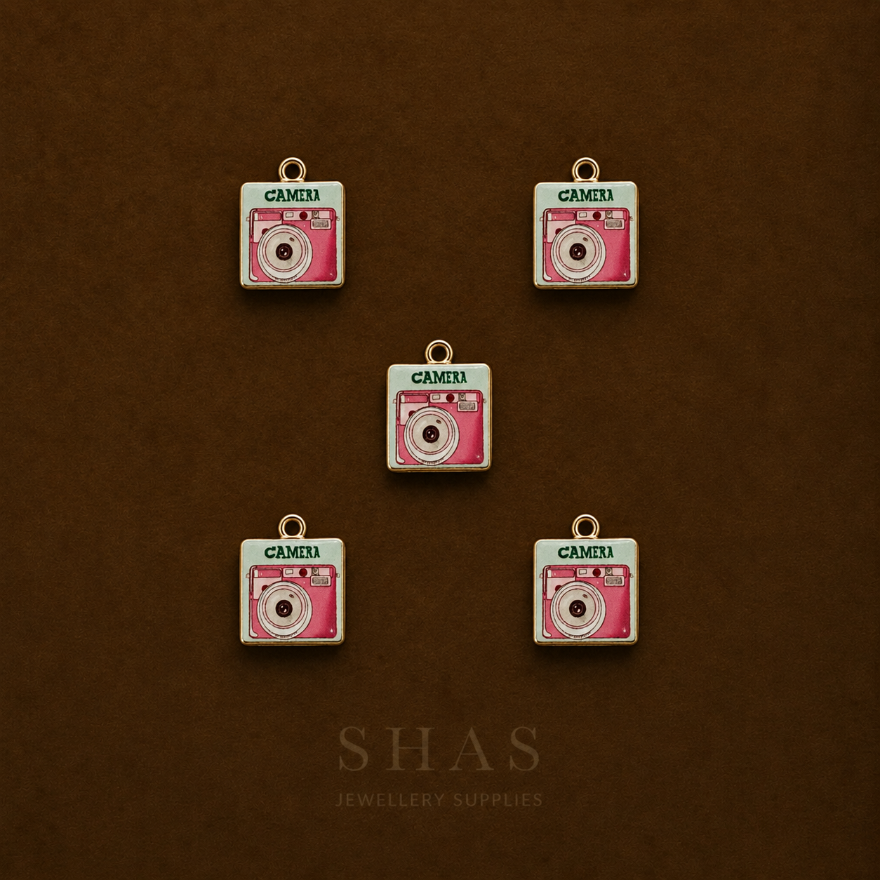 APC02J Square Pink Camera Alloy Printed Charm ( 1 PC )