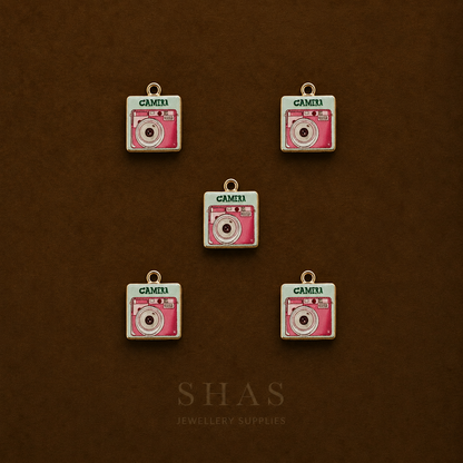 APC02J Square Pink Camera Alloy Printed Charm ( 1 PC )