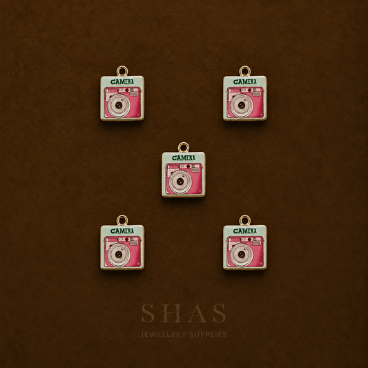 APC02J Square Pink Camera Alloy Printed Charm ( 1 PC )