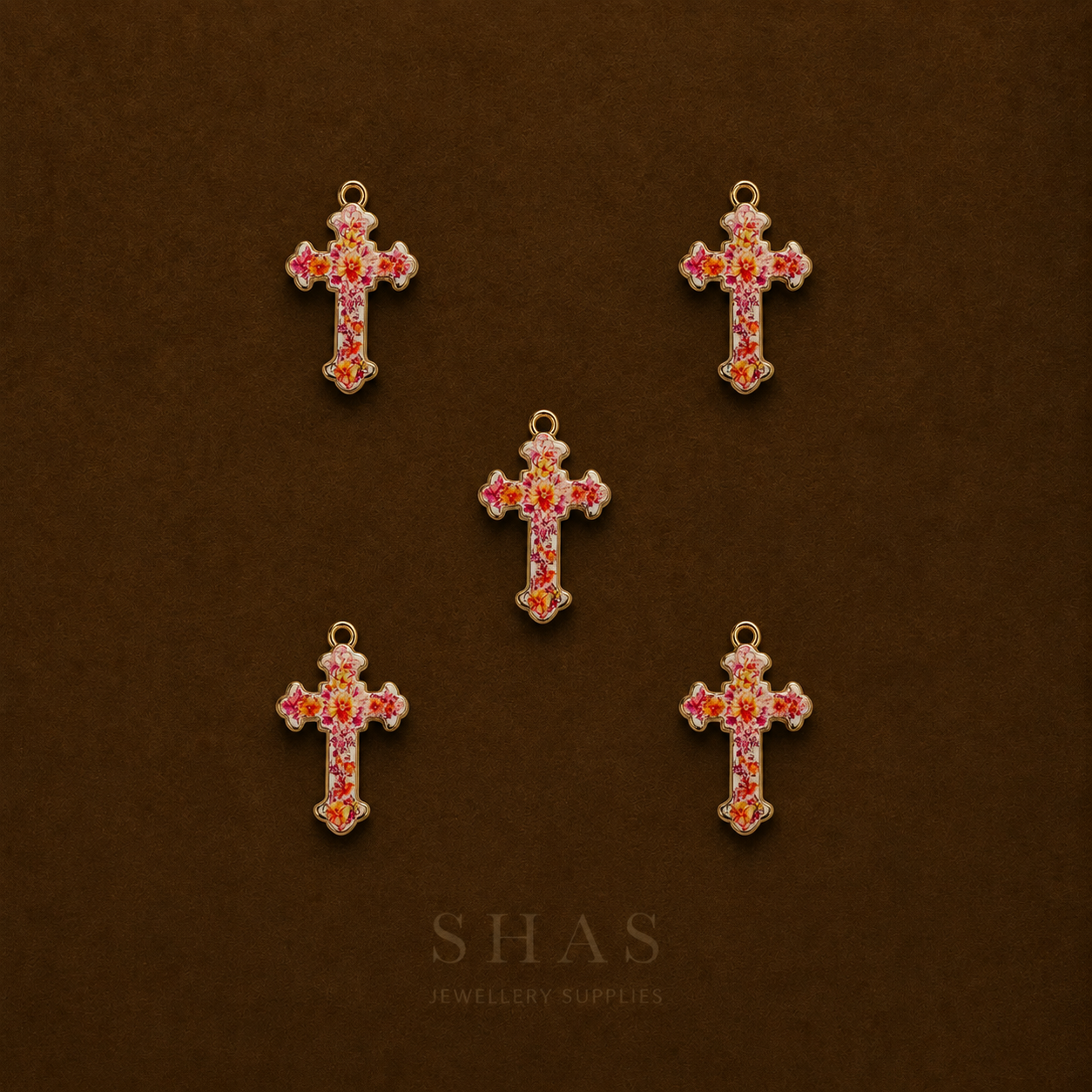 APC02E Floral Print Cross Alloy Printed Charm ( 1 PC )
