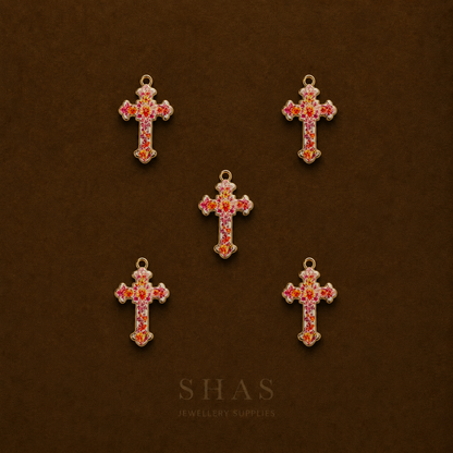 APC02E Floral Print Cross Alloy Printed Charm ( 1 PC )