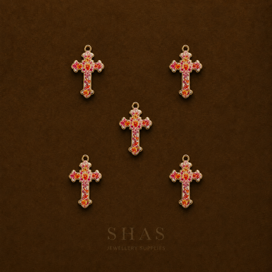 APC02E Floral Print Cross Alloy Printed Charm ( 1 PC )