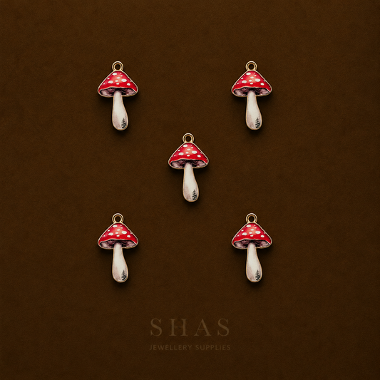 APC01V Red Mushroom Alloy Printed Charm ( 1 PC )