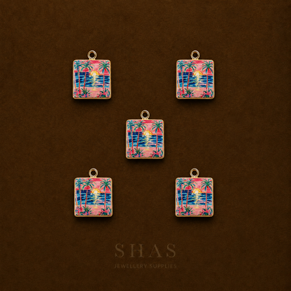 APC01Y Pink Beach Sunset Alloy Printed Charm ( 1 PC )