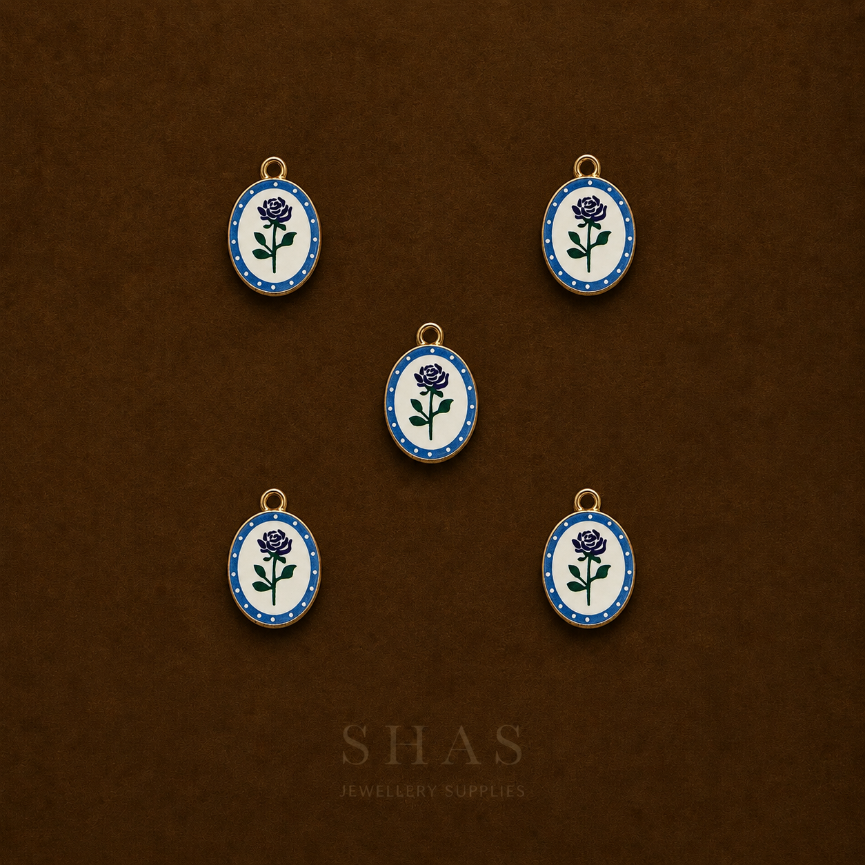 APC01W Blue Rose Alloy Printed Charm ( 1 PC )