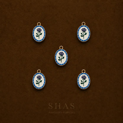 APC01W Blue Rose Alloy Printed Charm ( 1 PC )