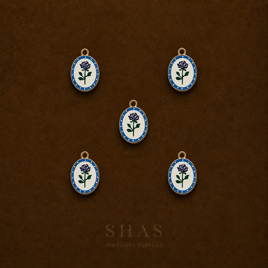APC01W Blue Rose Alloy Printed Charm ( 1 PC )