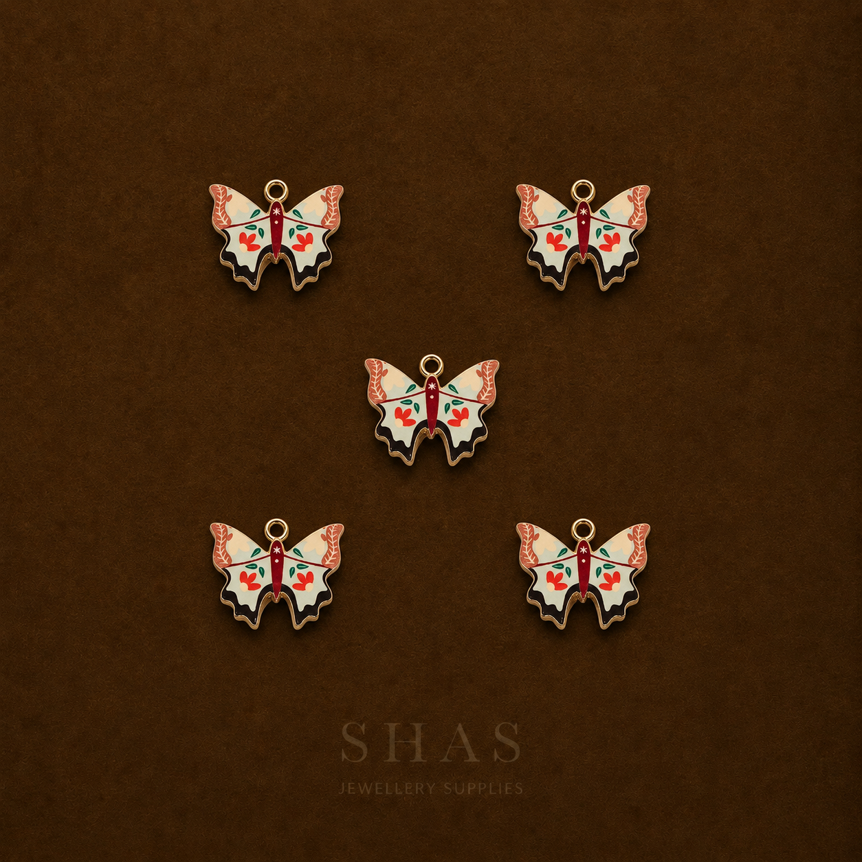 APC02B Floral Print Butterfly Alloy Printed Charm ( 1 PC )