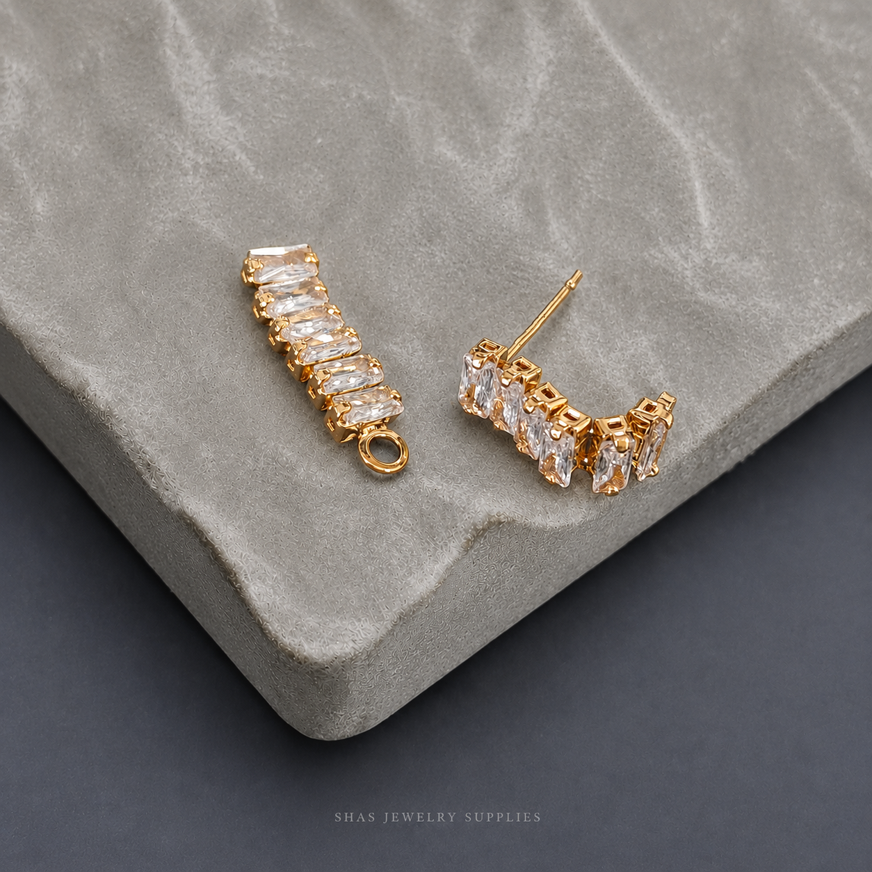 ZS01L Zircon six square Hanging stud 18k gold plated ( 2 pc )