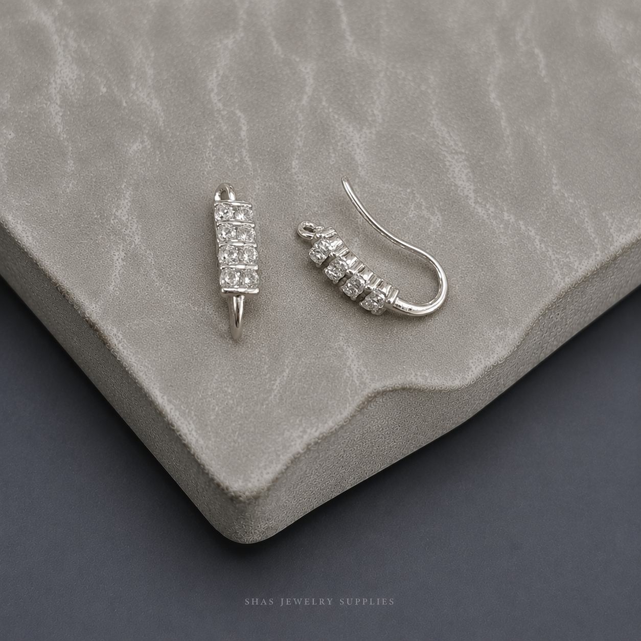 ZS01Q Double line Zircon Hook Silver Plated ( 2 pc )