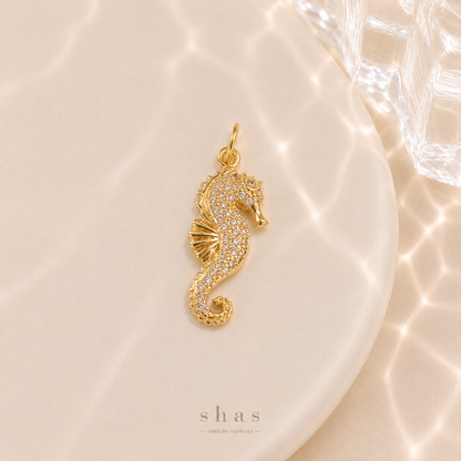 GPC18D Sea Horse Zircon Pendant Charm ( 1 PC ) Premium Plated