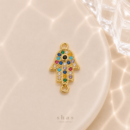 GPC18E Hamsa Zircon Connector Charm ( 1 PC ) Premium Plated